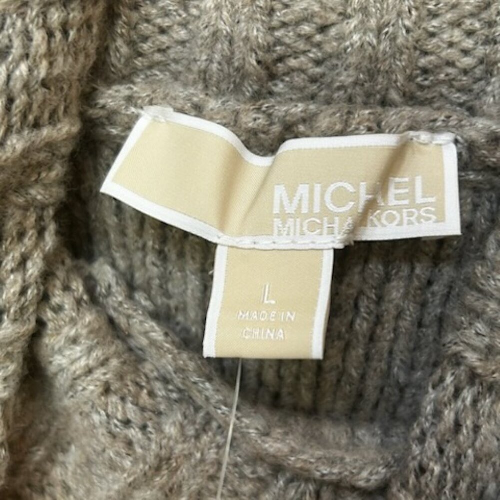 NWT Michael Kors Cable Knit Sweater Turtleneck Jumper Taupe Heather - Picture 5 of 15